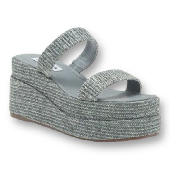 STEVE MADDEN Women’s Merrcer Platform Slide Sandals in the Size 9 in Blue Raffia - Picture 2 of 10